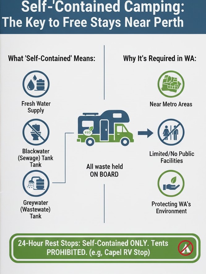 self contained vehicle in free camping near perth